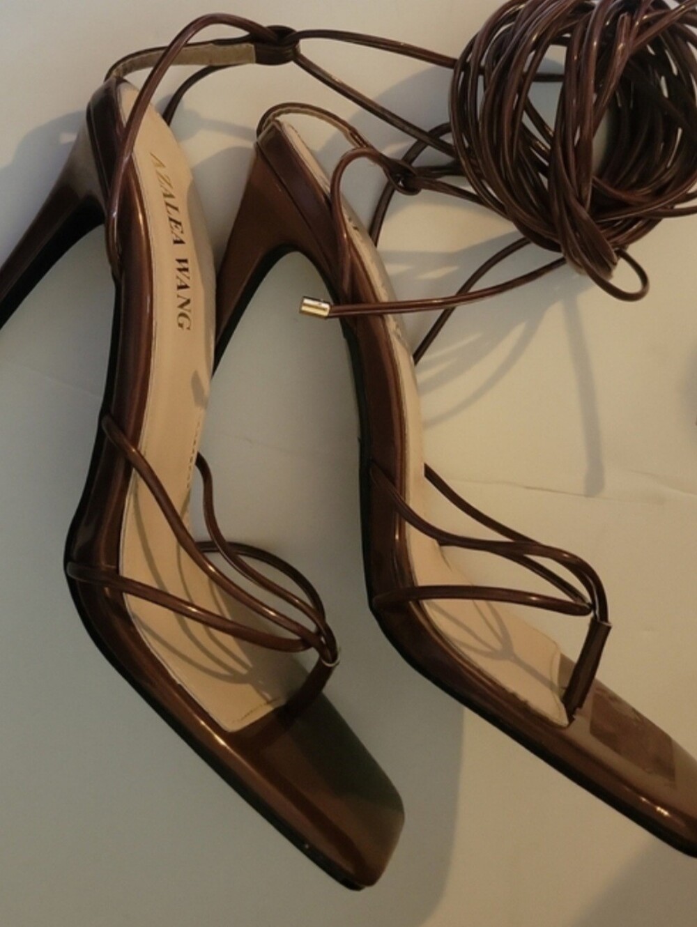 AZALEA WANG Brown Strappy Lace-Up High Heel Sandals